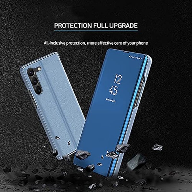 CCSamll Mirror Case for Samsung Galaxy S23+ Plus (NOT S23) Support Wireless Charging, Smart Clear View Cover Ultra Thin with Kickstand Flip Phone Case for Samsung Galaxy S23 Plus 5G QH Blue - Image 3